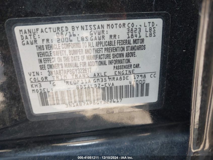 VIN 3N1AB7AP8GY322617 2016 Nissan Sentra, SV no.9