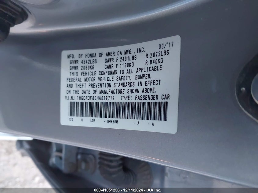 2017 HONDA ACCORD VIN: 1HGCR3F80HA029717