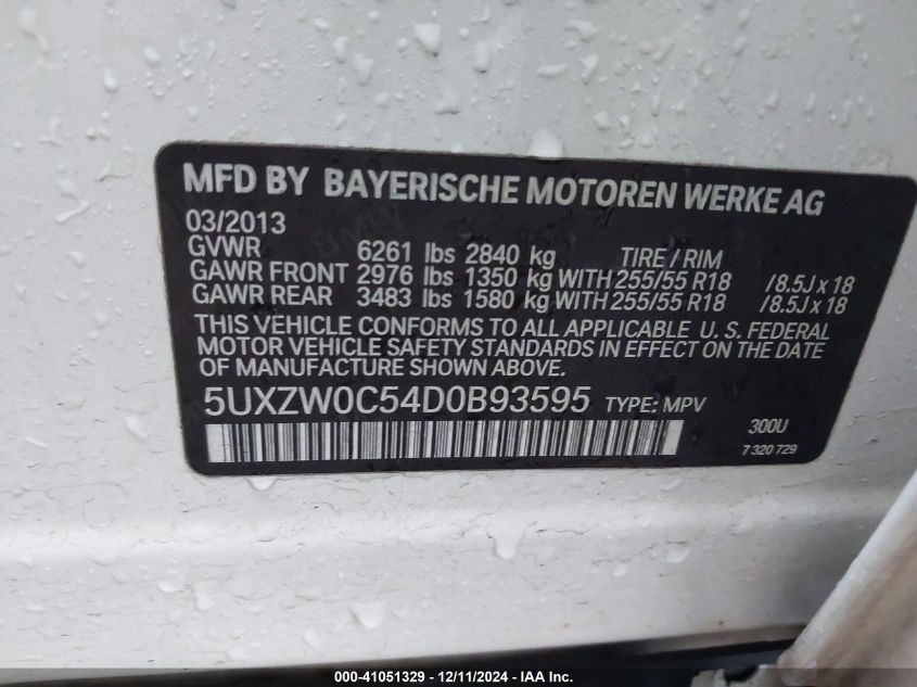 VIN 5UXZW0C54D0B93595 2013 BMW X5 no.9