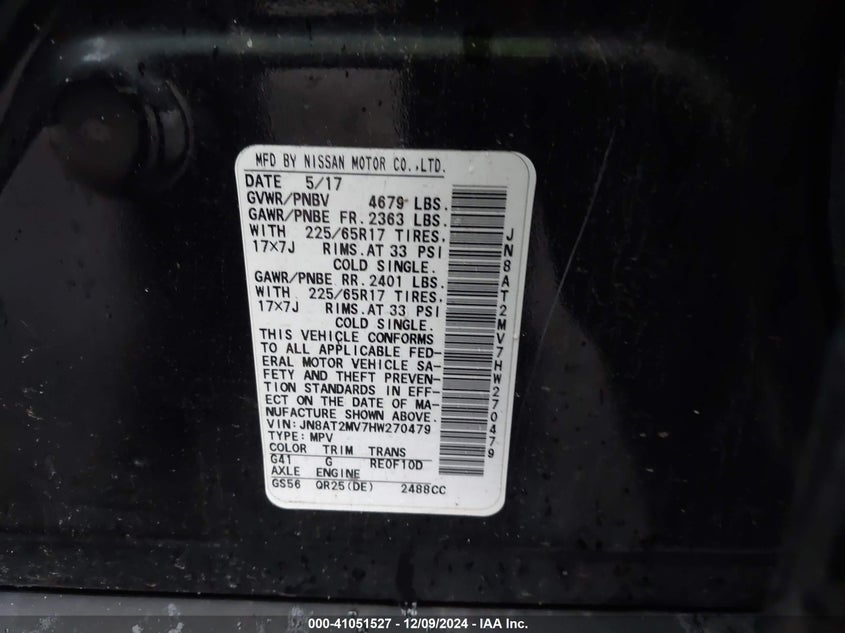 2017 NISSAN ROGUE SV - JN8AT2MV7HW270479