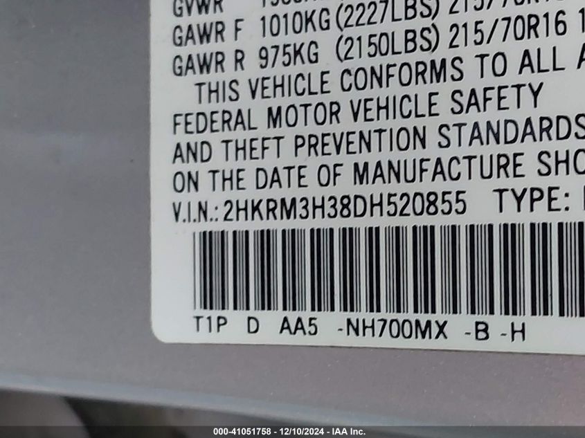 VIN 2HKRM3H38DH520855 2013 Honda CR-V, LX no.9