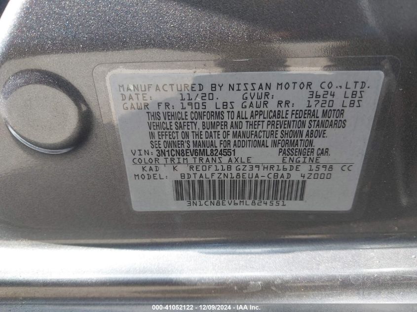 VIN 3N1CN8EV6ML824551 2021 Nissan Versa, Sv Xtronic... no.9