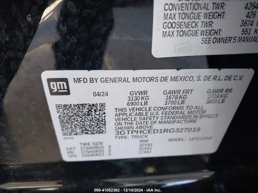 VIN 3GTPHCED1RG327018 2024 GMC SIERRA 1500 no.9