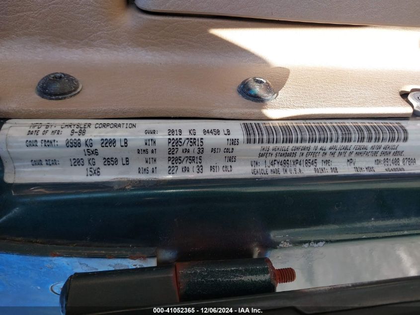 1999 Jeep Wrangler Sahara VIN: 1J4FY49S1XP418545 Lot: 41052365