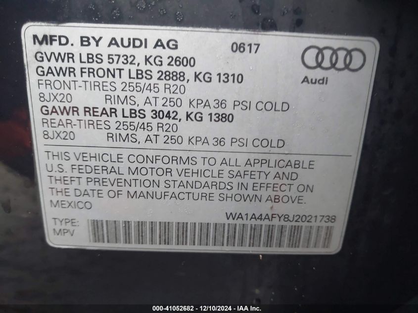 VIN WA1A4AFY8J2021738 2018 Audi SQ5, 3.0T Premium Plus no.9