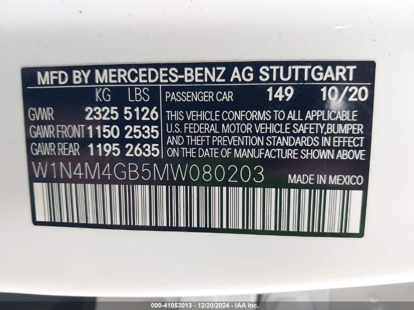 VIN W1N4M4GB5MW080203 2021 MERCEDES-BENZ GLB 250 no.9