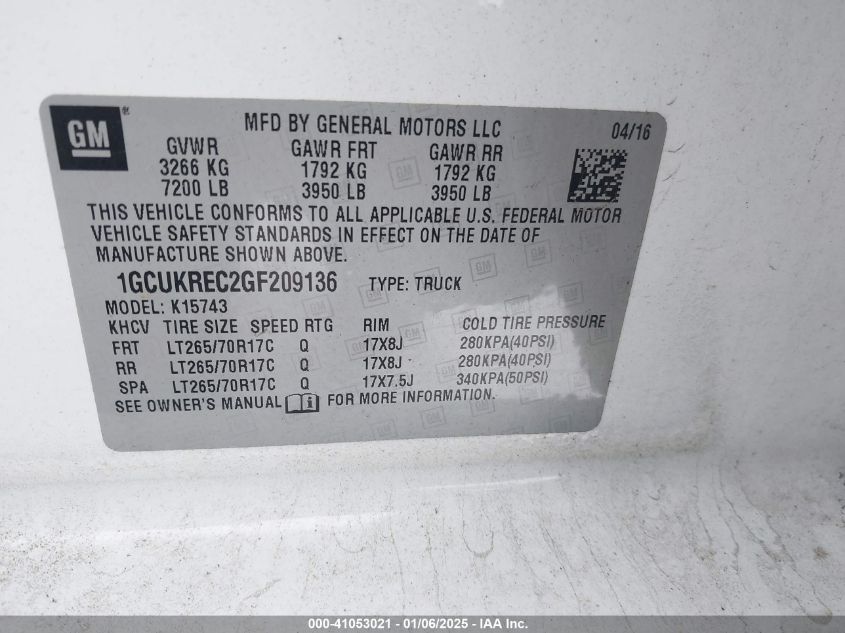 VIN 1GCUKREC2GF209136 2016 Chevrolet Silverado 1500... no.9