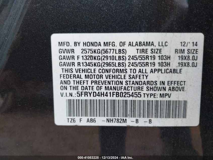 VIN 5FRYD4H41FB025455 2015 Acura MDX, Technology Pa... no.9