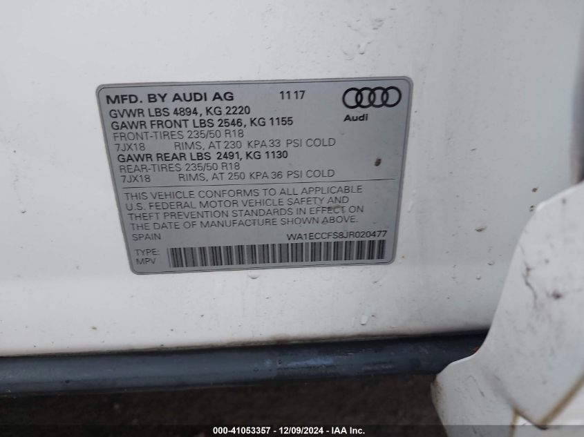 VIN WA1ECCFS8JR020477 2018 AUDI Q3 no.9