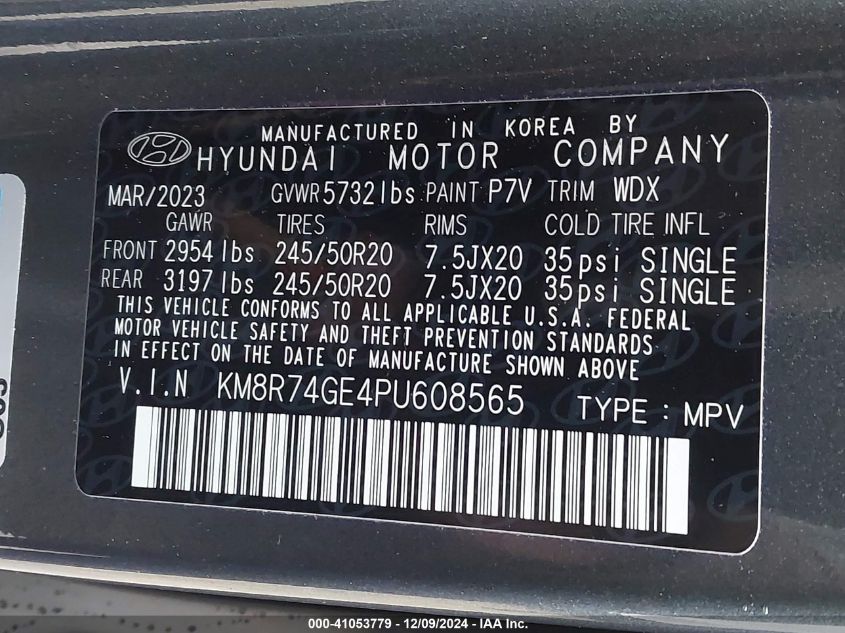 VIN KM8R74GE4PU608565 2023 Hyundai Palisade, Callig... no.9