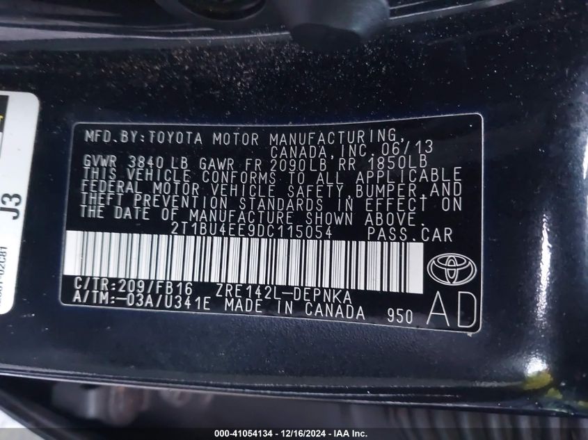 VIN 2T1BU4EE9DC115054 2013 Toyota Corolla, LE no.9