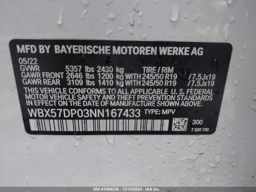 2022 BMW X3 XDRIVE30I - WBX57DP03NN167433