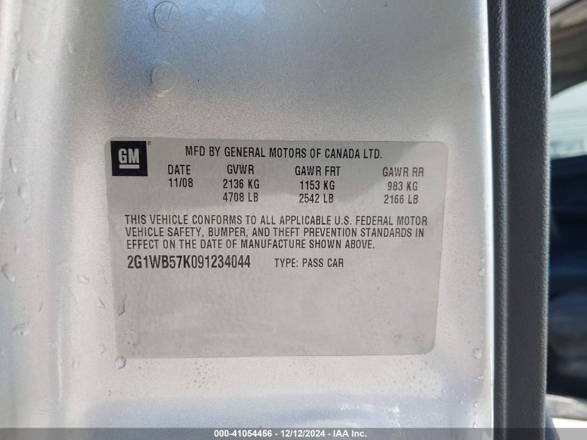 2009 Chevrolet Impala Ls VIN: 2G1WB57K091234044 Lot: 43423326