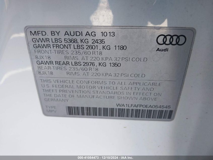 VIN WA1LFAFP0EA054545 2014 Audi Q5, 2.0T Premium no.9