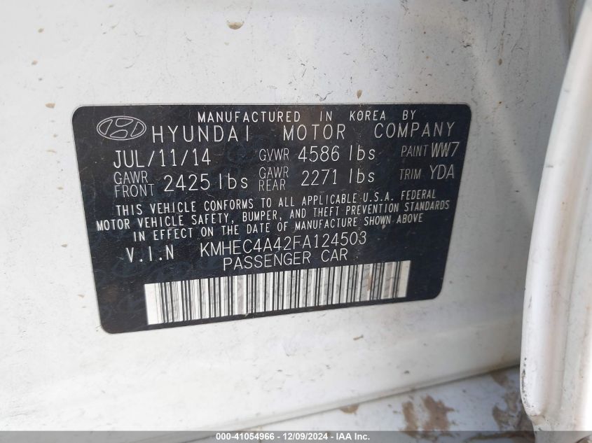 VIN KMHEC4A42FA124503 2015 Hyundai Sonata, Hybrid L... no.9