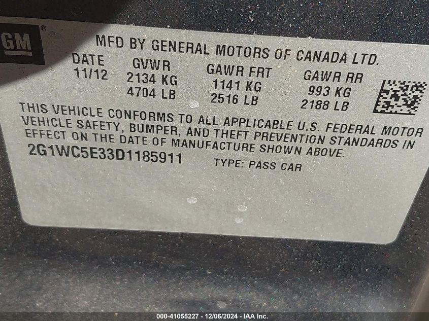 2013 Chevrolet Impala Ltz VIN: 2G1WC5E33D1185911 Lot: 41055227