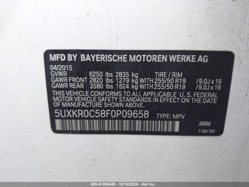 VIN 5UXKR0C58F0P09658 2015 BMW X5, Xdrive35I no.9