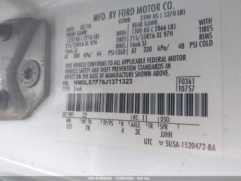 VIN NM0LS7F76J1371323 2018 Ford Transit, Connect Xlt no.9