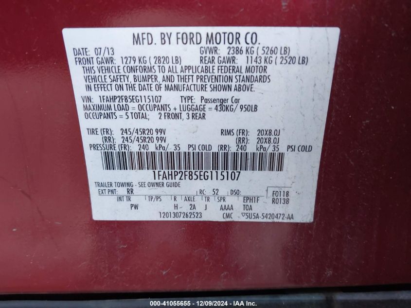 VIN 1FAHP2F85EG115107 2014 FORD TAURUS no.9