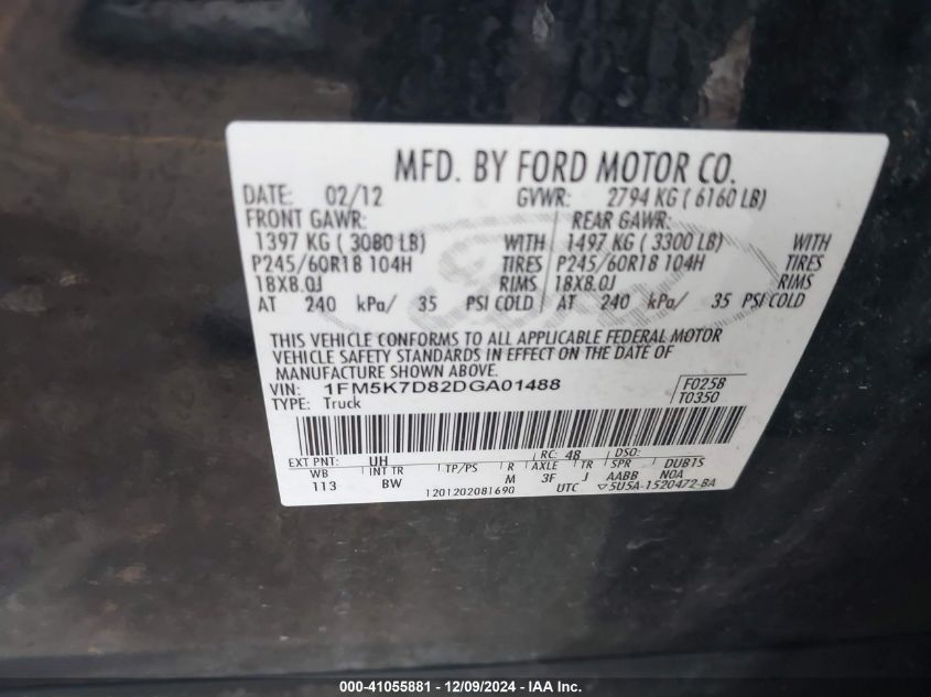 VIN 1FM5K7D82DGA01488 2013 Ford Explorer, Xlt no.9