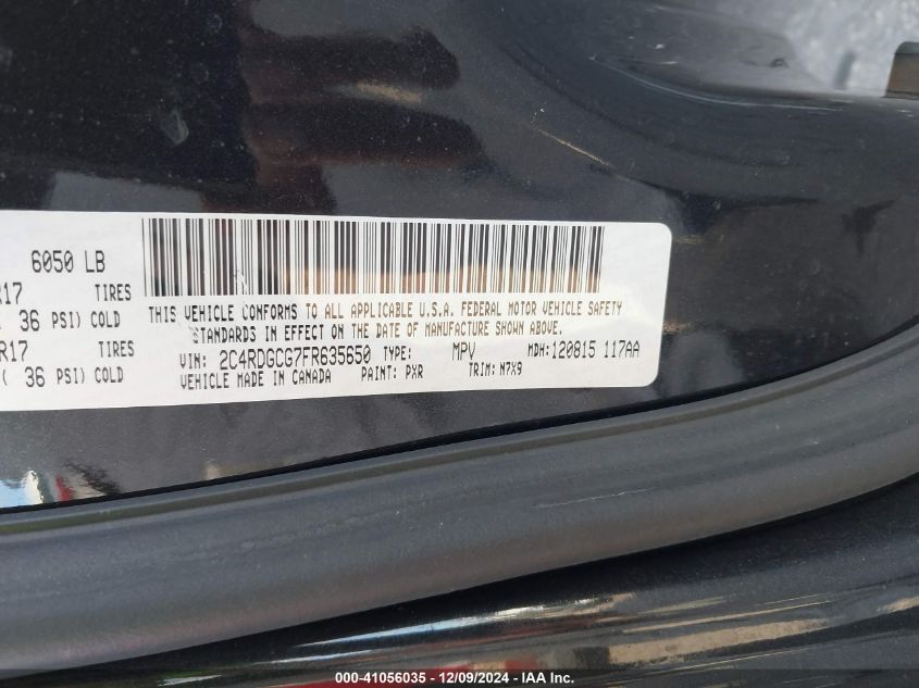 VIN 2C4RDGCG7FR635650 2015 Dodge Grand Caravan, Sxt no.9