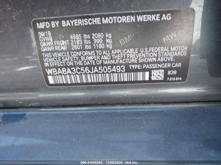 VIN WBA8A3C56JA505493 2018 BMW 3 Series, 320I Xdrive no.9