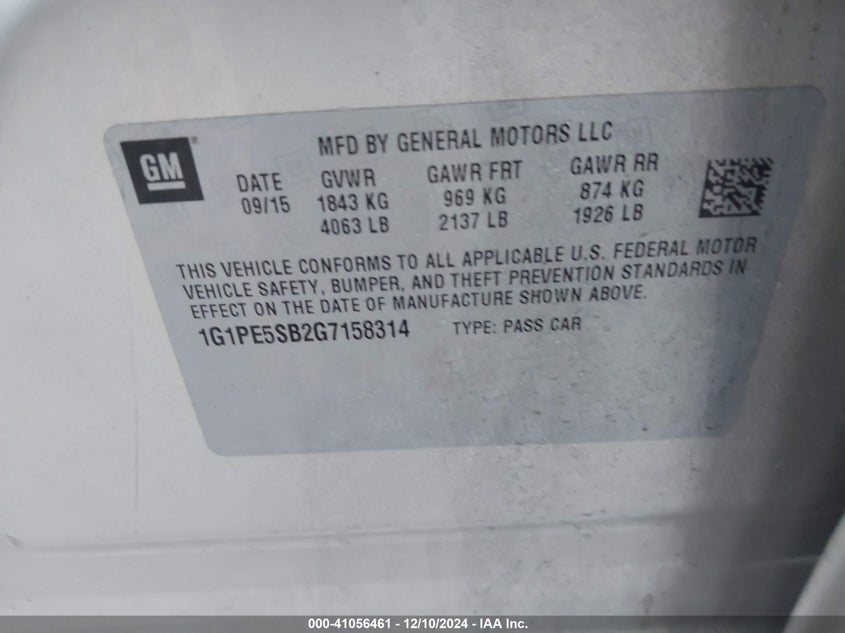 2016 CHEVROLET CRUZE LIMITED VIN: 1G1PE5SB2G7158314