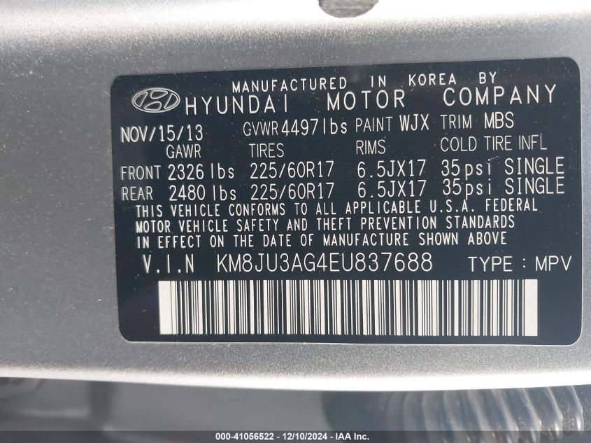 VIN KM8JU3AG4EU837688 2014 HYUNDAI TUCSON no.9