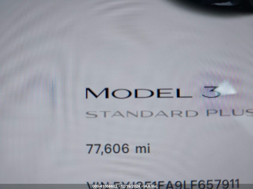 2020 TESLA MODEL 3 STANDARD RANGE PLUS REAR-WHEEL DRIVE/STANDARD RANGE REAR-WHEEL DRIVE - 5YJ3E1EA9LF657911