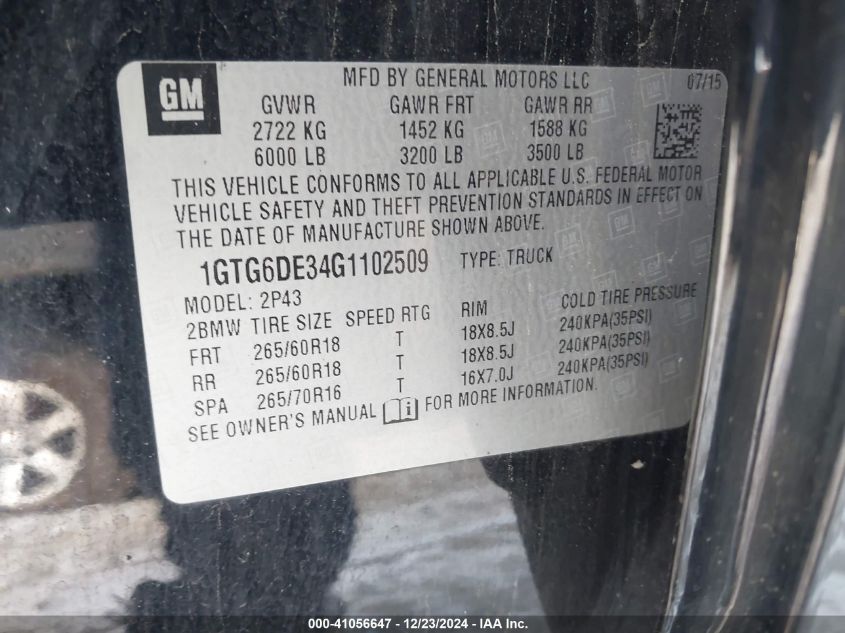 VIN 1GTG6DE34G1102509 2016 GMC Canyon, Slt no.9