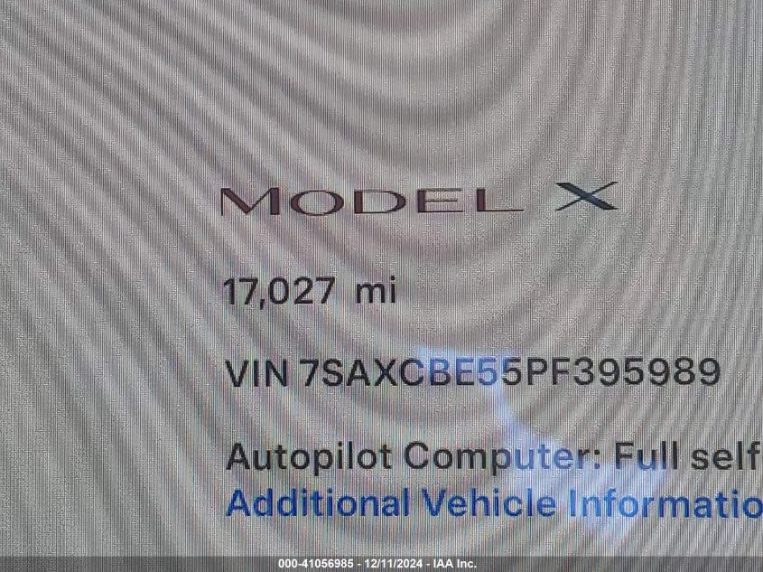 2023 Tesla Model X Dual Motor All-Wheel Drive/Standard Range VIN: 7SAXCBE55PF395989 Lot: 41056985