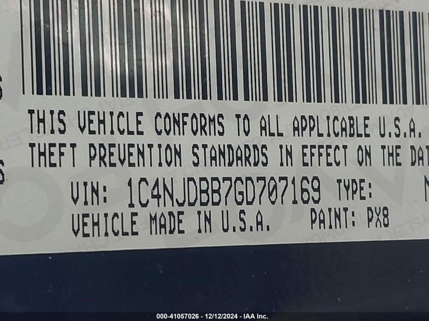 VIN 1C4NJDBB7GD707169 2016 JEEP COMPASS no.9