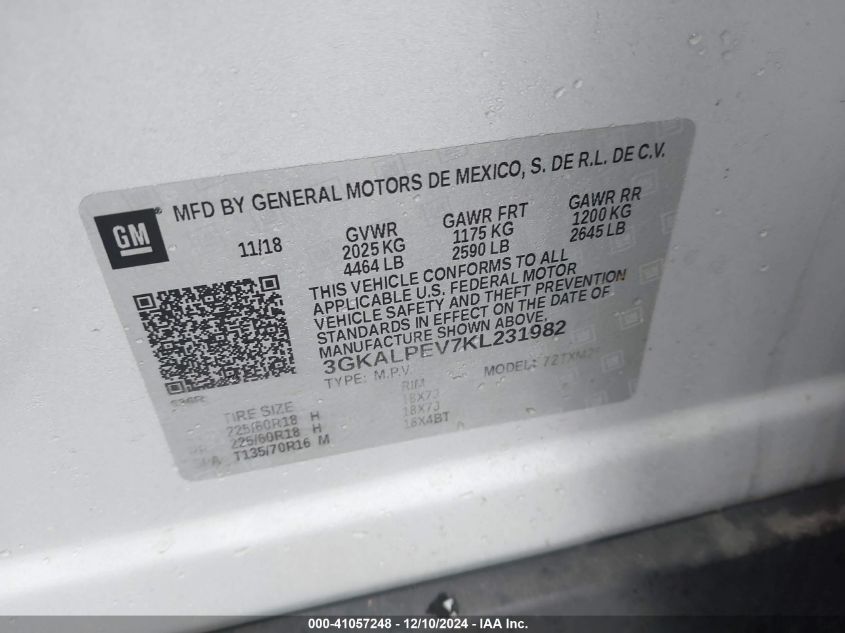 VIN 3GKALPEV7KL231982 2019 GMC Terrain, Slt no.9