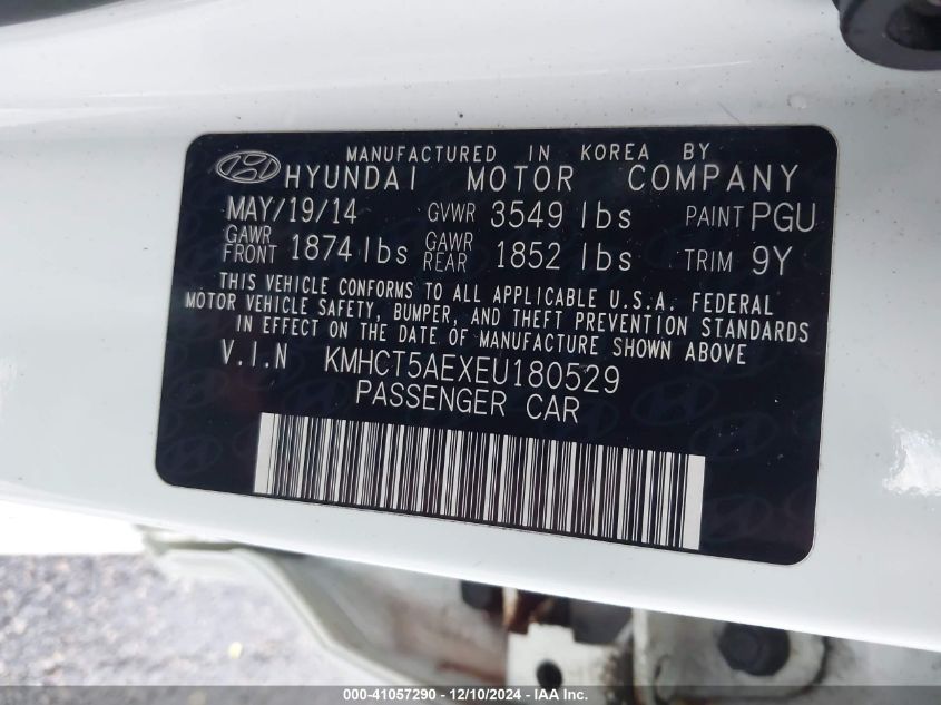 VIN KMHCT5AEXEU180529 2014 Hyundai Accent, GS no.9