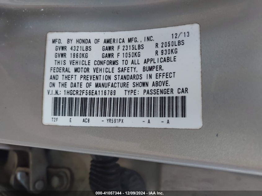 VIN 1HGCR2F56EA116789 2014 Honda Accord, Sport no.9