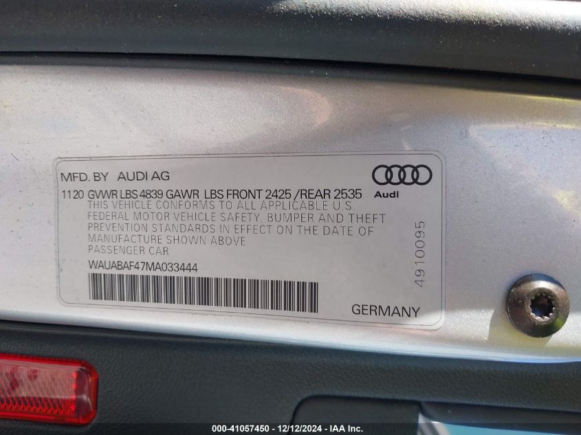 VIN WAUABAF47MA033444 2021 Audi A4, Premium 40 Tfsi... no.9