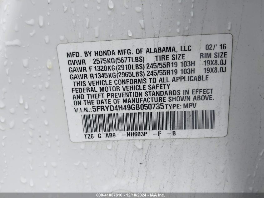 VIN 5FRYD4H49GB050735 2016 Acura MDX, Technology... no.9