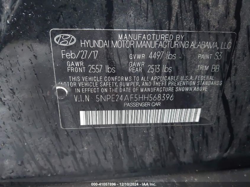 2017 HYUNDAI SONATA SE - 5NPE24AF9HH568396