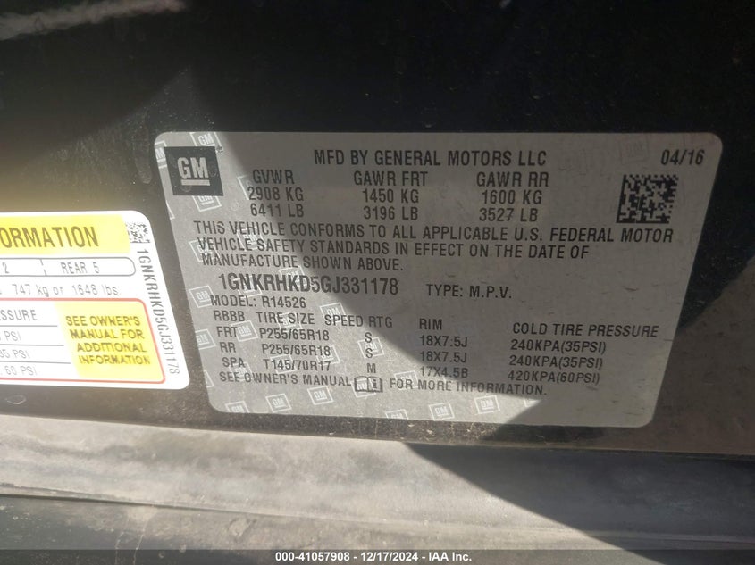 2016 CHEVROLET TRAVERSE 2LT - 1GNKRHKD5GJ331178