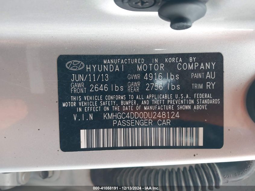 VIN KMHGC4DD0DU248124 2013 HYUNDAI GENESIS no.9