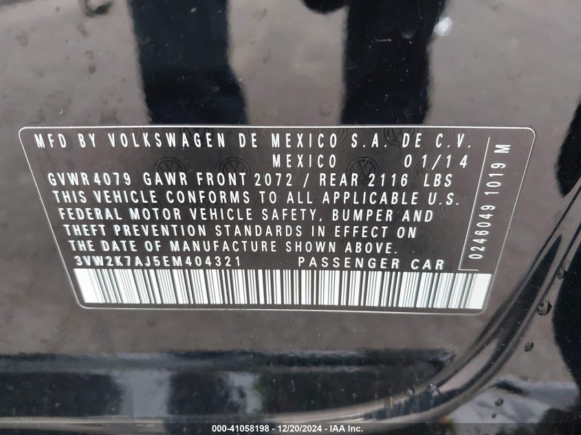 2014 VOLKSWAGEN JETTA VIN: 3VW2K7AJ5EM404321