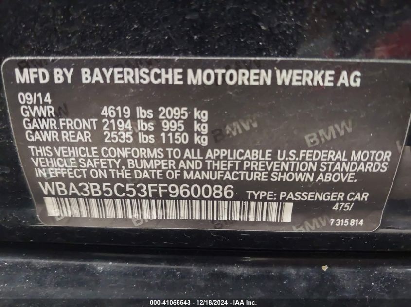 VIN WBA3B5C53FF960086 2015 BMW 3 Series, 328I Xdrive no.9