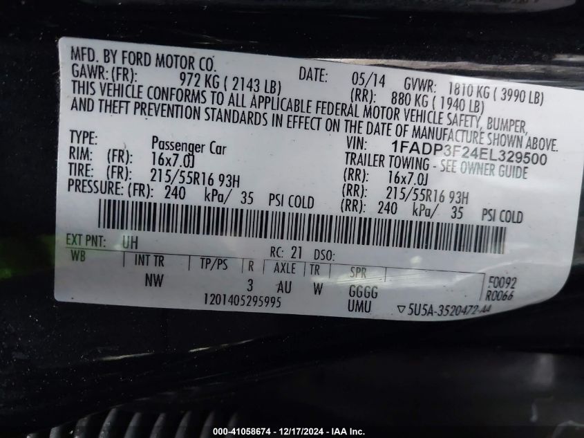 2014 FORD FOCUS SE - 1FADP3F24EL329500