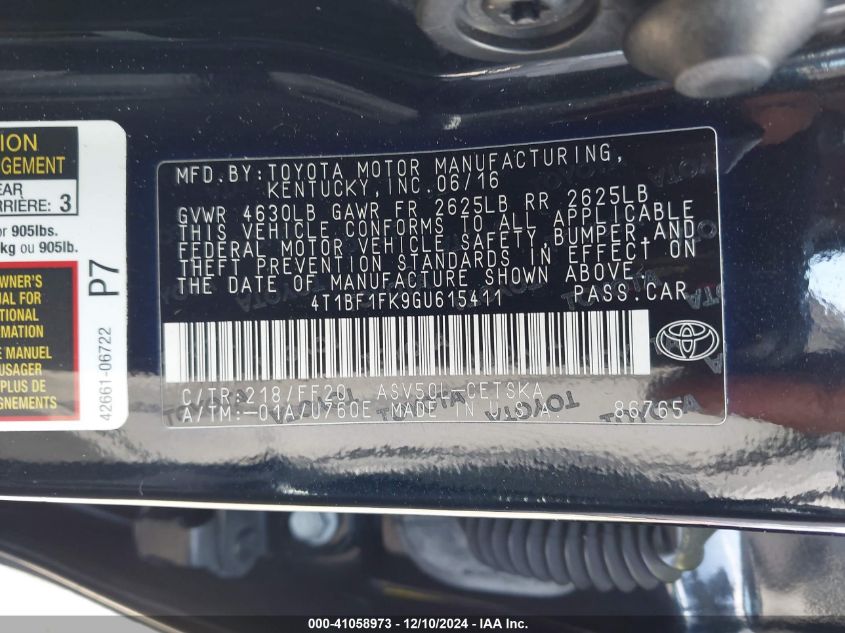 VIN 4T1BF1FK9GU615411 2016 TOYOTA CAMRY no.9