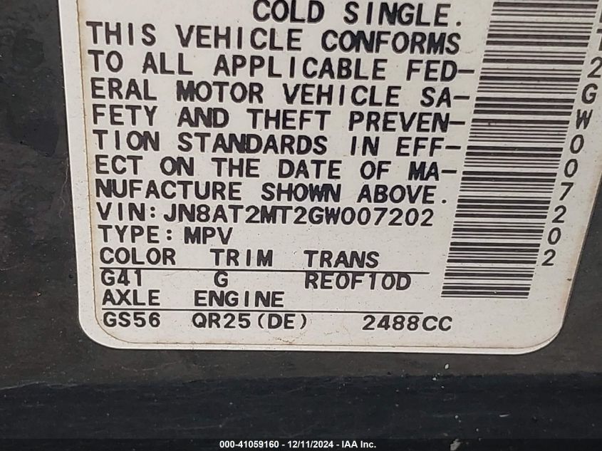 VIN JN8AT2MT2GW007202 2016 NISSAN ROGUE no.9