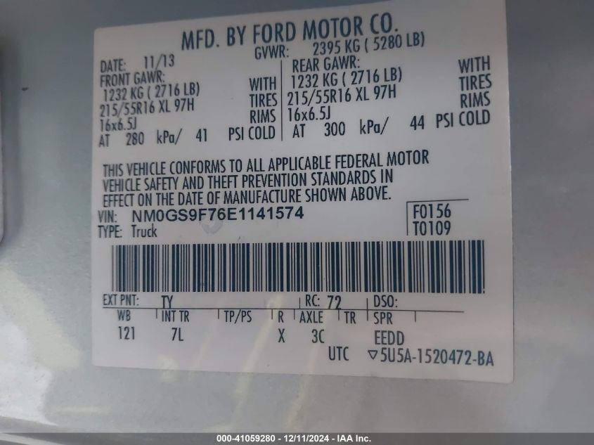 VIN NM0GS9F76E1141574 2014 Ford Transit, Connect Xlt no.9