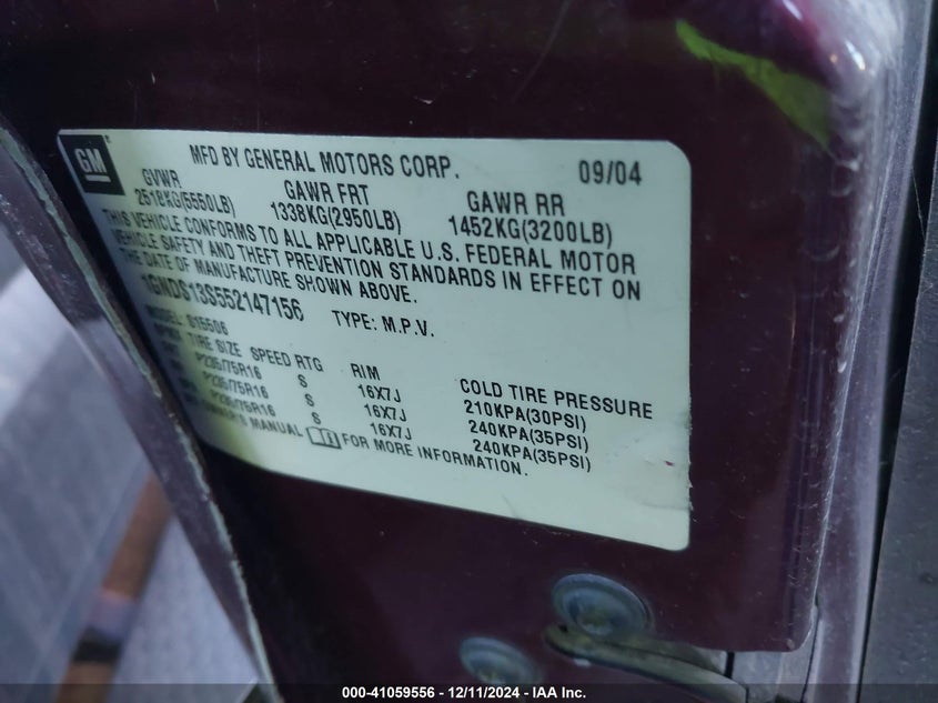 2005 Chevrolet Trailblazer Ls VIN: 1GNDS13S552147156 Lot: 41059556