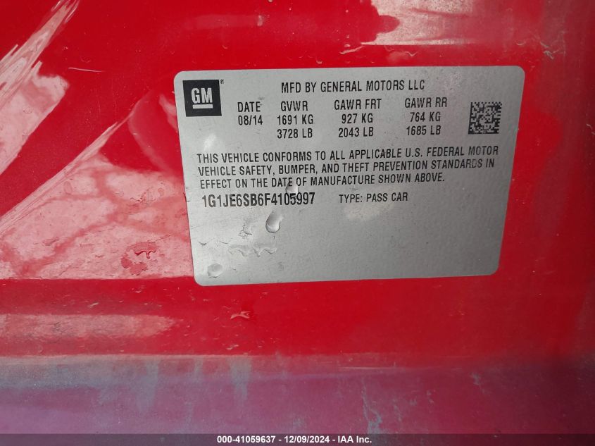 VIN 1G1JE6SB6F4105997 2015 CHEVROLET SONIC no.9