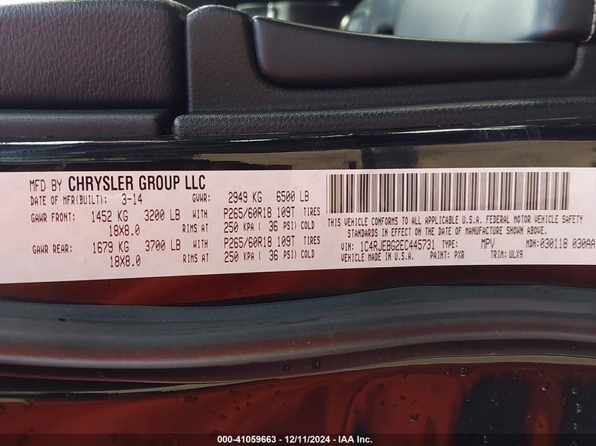 2014 JEEP GRAND CHEROKEE LIMITED - 1C4RJEBG2EC445731