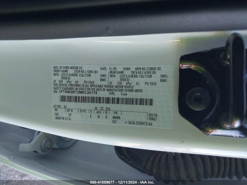 2021 Ford F-250 King Ranch VIN: 1FT8W2BT2MEC26179 Lot: 41893408